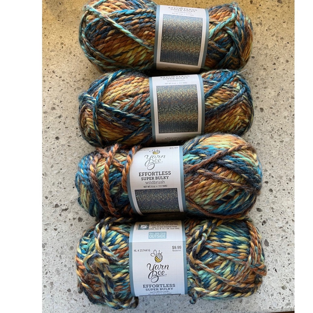 Lot of 4 Yarn Bee Effortless Super Bulky Wildbrush Acrylic Alpaca Blend Yarn